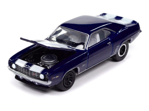 1969 Chevrolet Camaro Z28 in Metallic Blue with White Stripes - Johnny Lightning 1/64 - JLMC034 A A