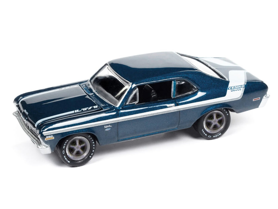 1970 Yenko Deuce Chevrolet Nova in Fathom Blue Poly with Whit - Johnny Lightning 1/64 - JLMC034 A C