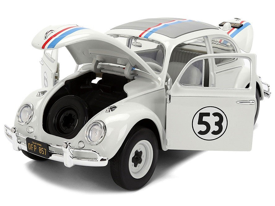 Volkswagen Beetle No.53 Herbie White with Stripes The Love Bug (1968) Movie with Extra Wheels - Jada - 1/24 - 37584