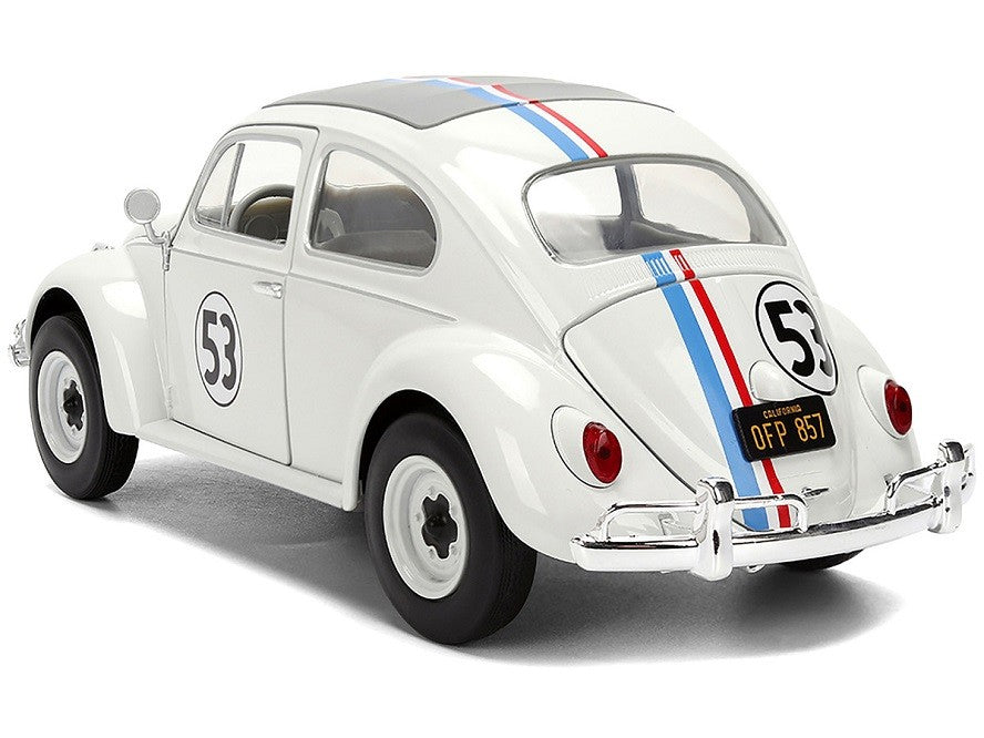 Volkswagen Beetle No.53 Herbie White with Stripes The Love Bug (1968) Movie with Extra Wheels - Jada - 1/24 - 37584