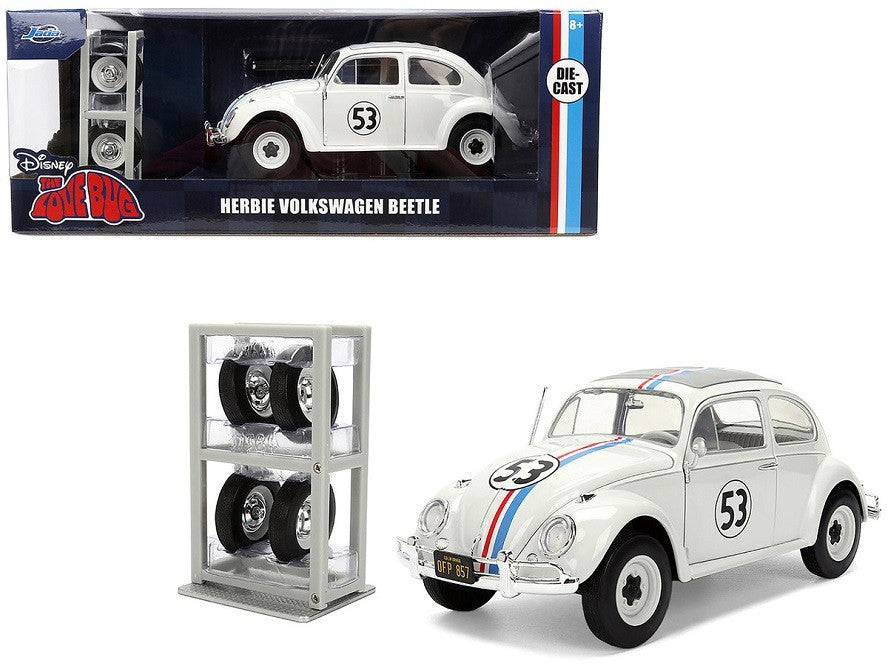 Volkswagen Beetle No.53 Herbie White with Stripes The Love Bug (1968) Movie with Extra Wheels - Jada - 1/24 - 37584
