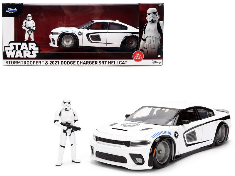 Star Wars Stormtrooper and 2021 Dodge Charger SRT Hellcat - White - Hollywood Rides - Jada - 1/24 - 36478