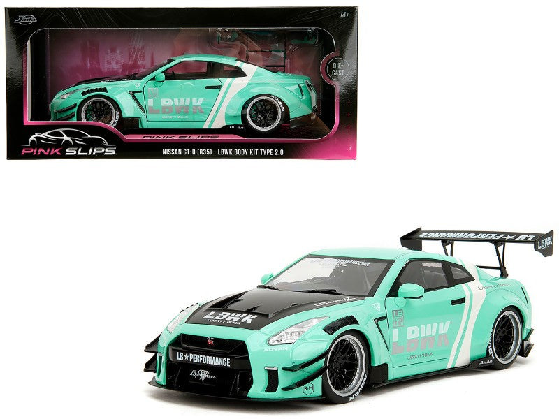 Nissan GT-R (R35) Liberty Walk Body Kit 2.0 Light Blue - Pink Slips - Jada 1/18 - 36382 Passion Diecast 