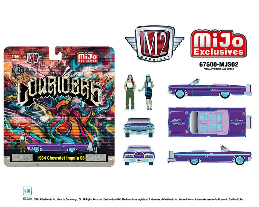 1964 Chevrolet Impala SS Convertible Lowriders with 2 Ladie Figure - Purple - M2 Machine - 1:64 - 67500-MJS02