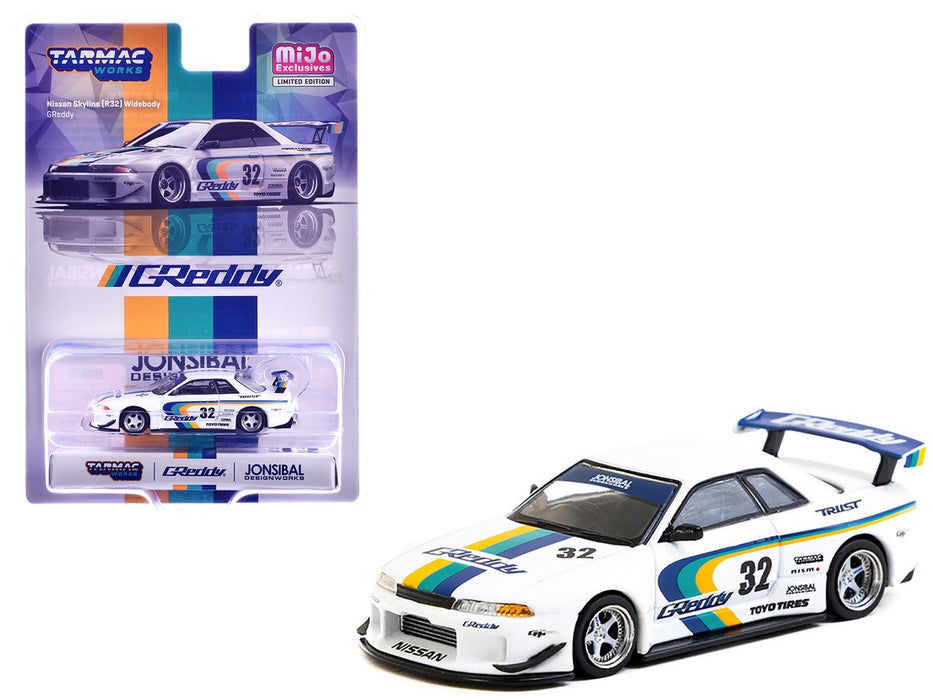 Nissan Skyline GT-R (R32) Widebody Jonsibal Designworks & Greddy Special - White - Tarmac Works - 1/64 - T64G-061-GDY