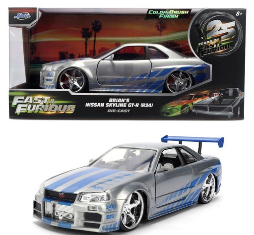 Fast & Furious 25th Anniversary  BRIAN's  Nissan Skyline GT-R 34 Brush Metal Finish -   Jada  1/24 -36818