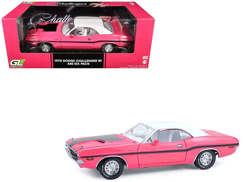 1970 Dodge Challenger R/T Hardtop 440 in Panther Pink with White Top and White Interior - 1/18 - Greenlight - 13699