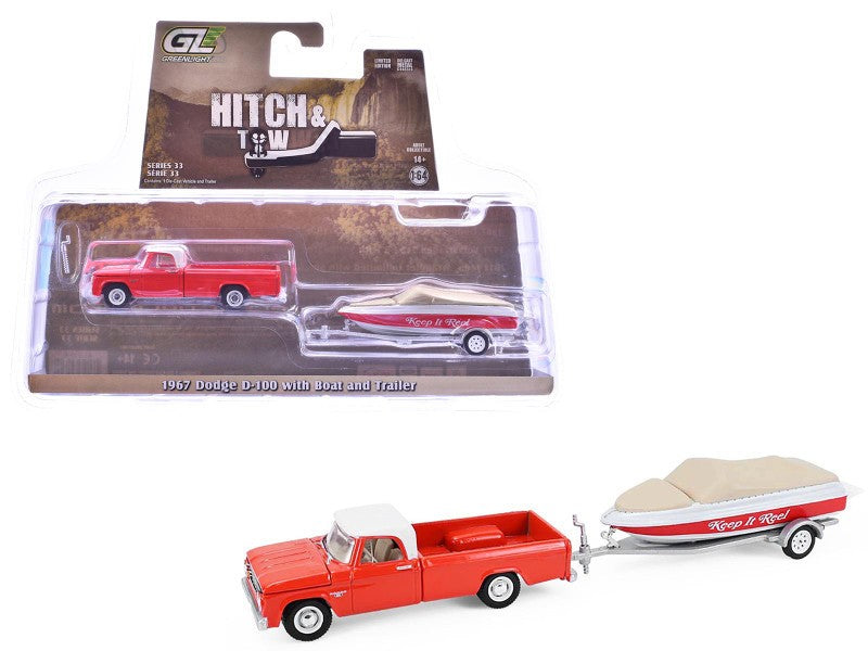1967 Dodge D-100 with Boat and Trailer - Hitch & Tow Series 33 - 1/64 Greenlight - 32330 A