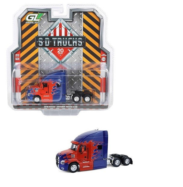 2019 Mack Anthem Truck Cab in Blue with Red Flames - H.D. Trucks Series 26 - 1/64 Greenlight - 45200 C