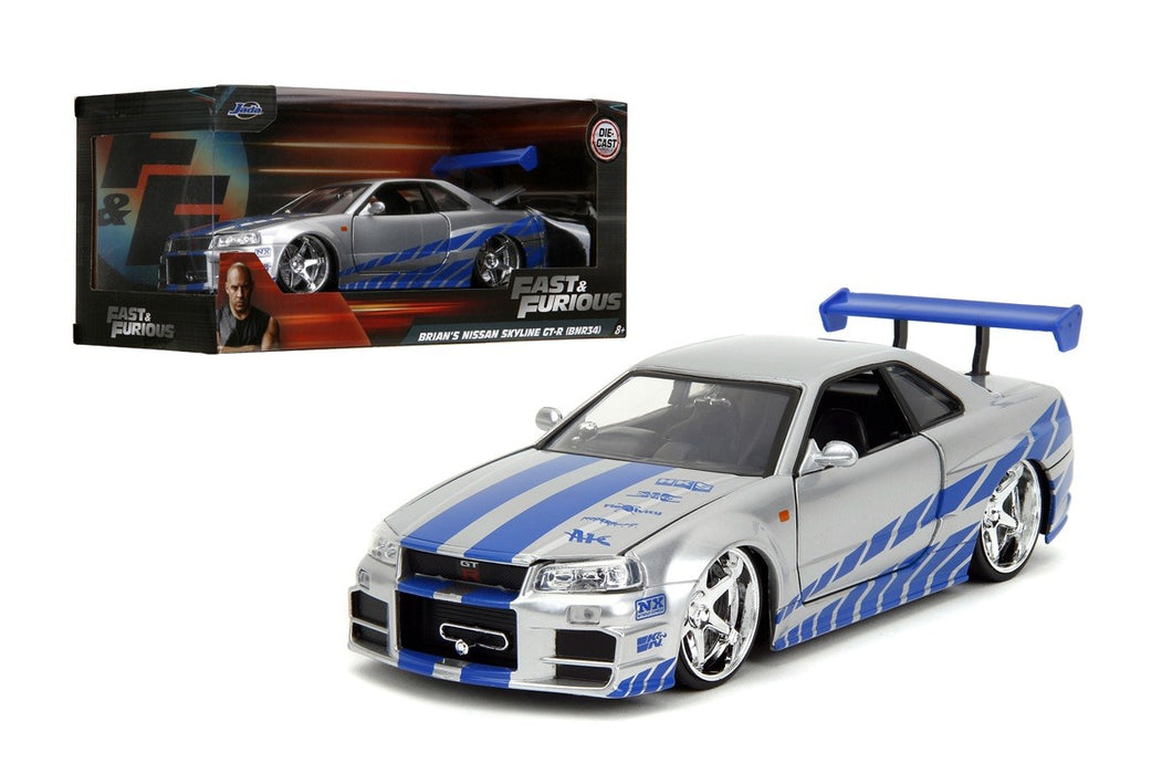  1/24 F&F     BRIAN's  -Nissan Skyline GT-R 34 SILVER 97158 Jada Passion diecast