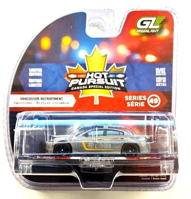 CHASE CAR 2018 Dodge Charger - Vancouver Recruitment - Hot Pursuit - Canada Special Edition - 1/64 Greenlight - 43065 CGR
