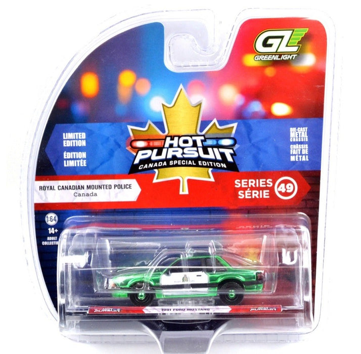 CHASE CAR 1991 Ford Mustang - Royal Canadian Mounted Police - Canada Special Edition - 1/64 Greenlight - 43065 AGR