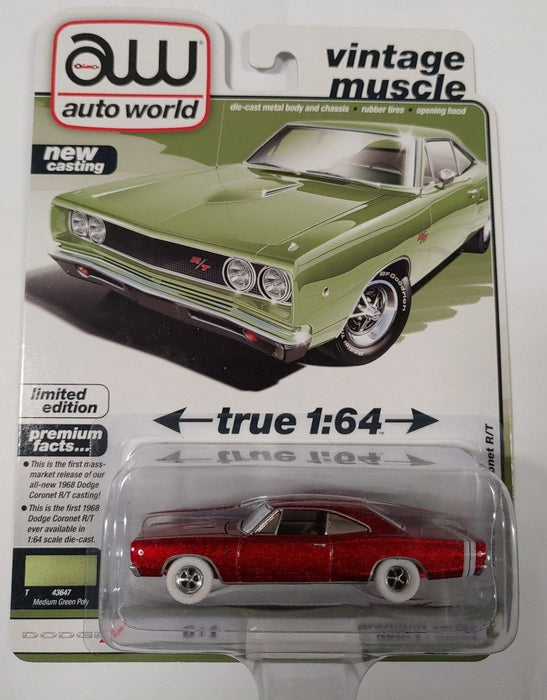 CHASE CAR 1968 Dodge Coronet R/T Hardtop in Medium Green Poly - Auto World - 1/64 - AWSP194 AGR