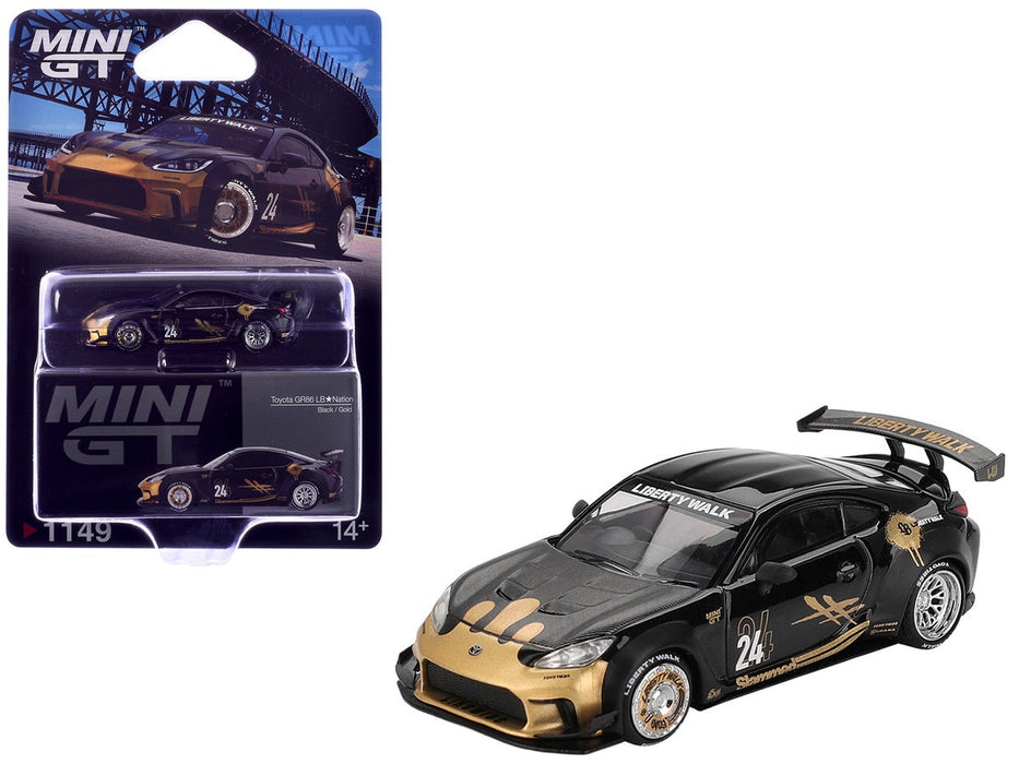 Toyota GR86 LB★Nation - Black / Gold - Mini GT - 1:64 - MGT01149 Passion Diecast