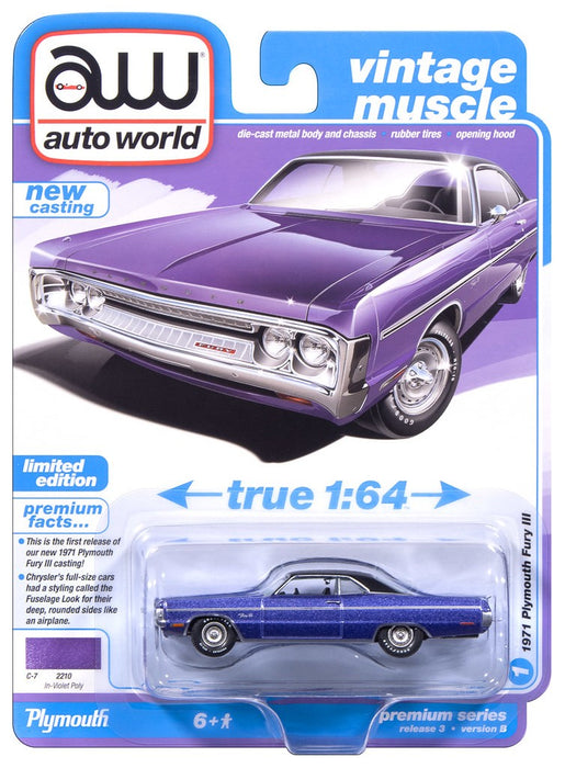 1971 Plymouth Fury III In-Violet - 2025 Premium Release 3 Version B - Auto World - 1/64 - AW64522 B A