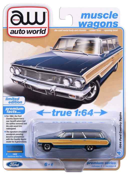 1964 Ford Country Squire Guardsman Blue & Wood - 2025 Premium Release 3 Version A - Auto World - 1/64 - AW64522 A B