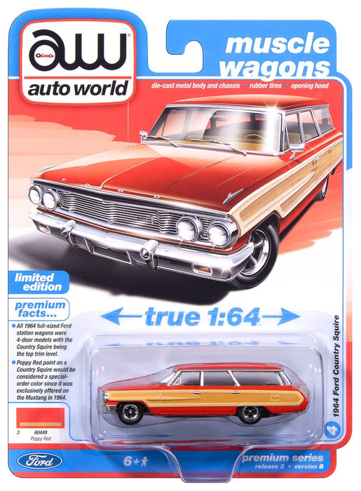 1964 Ford Country Squire Poppy Red - 2025 Premium Release 3 Version B - Auto World - 1/64 - AW64522 B B
