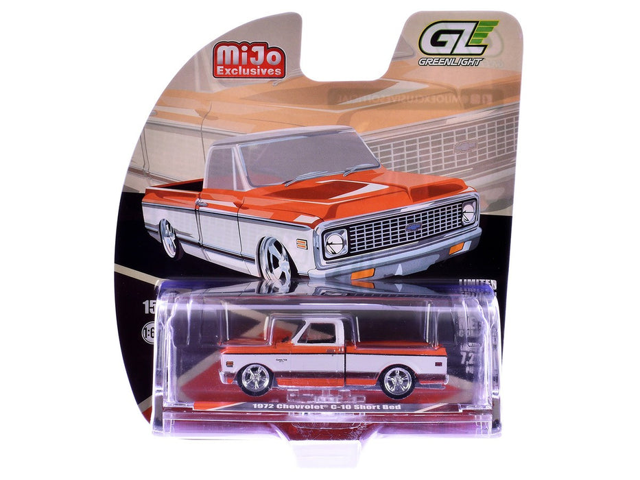 1972 Chevrolet C-10 Short Bed Custom - Orange with White Two-Tone - Greenlight 1/64 - GL-1352001