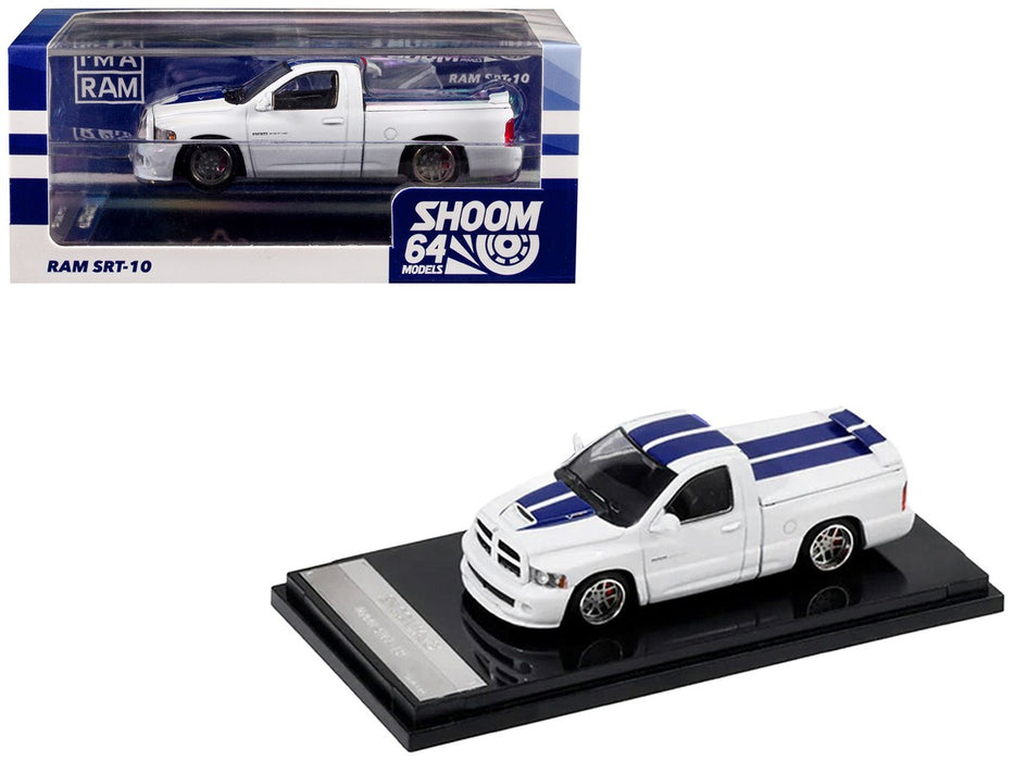 2003 Dodge Ram SRT-10 Pickup - White with Blue Racing Stripes - GCD SHOOM64 - 1:64 - SHOOM-103-005 Passion Diecast