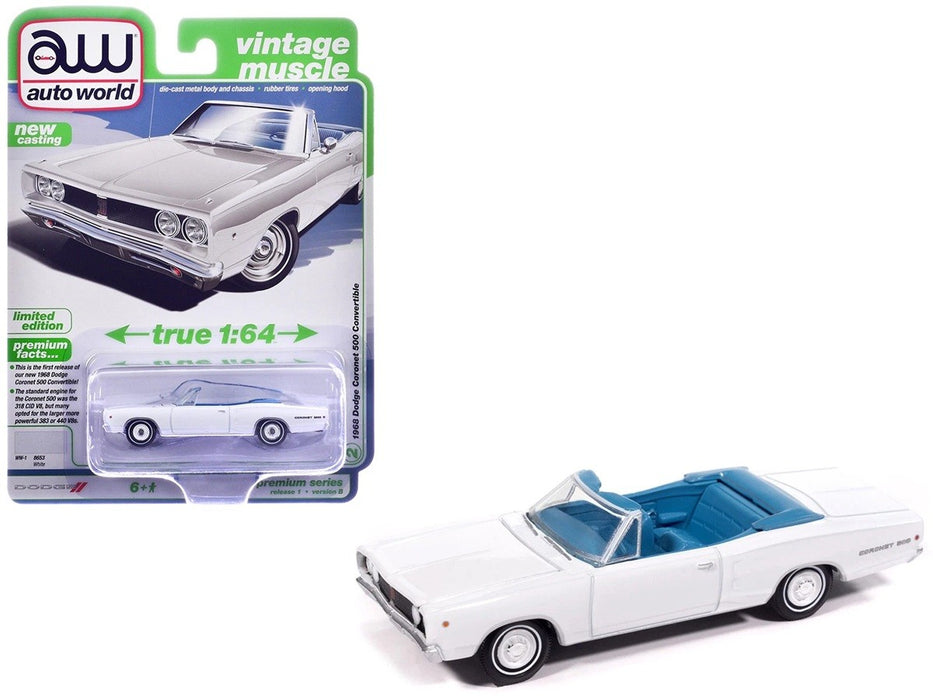 1968 Dodge Coronet 500 Convertible White - 2026 Premium Release 1 Version B - Auto World - 1/64 - AW64532 AWSP212 B