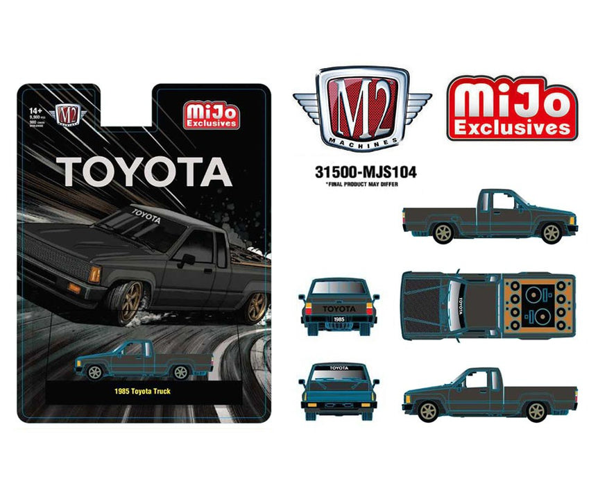 1985 Toyota Pickup Truck Slammed Custom - Matte Grey w/ Carbon Hood - M2 Machine - 1:64 - 31500-MJS104 Passion Diecast