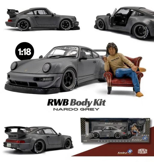 Porsche 911 964 RWB 2024 (Nardo Grey) avec une figurine Akira Nakai - Solido - 1/18 - S1807517 - Passion Diecast 