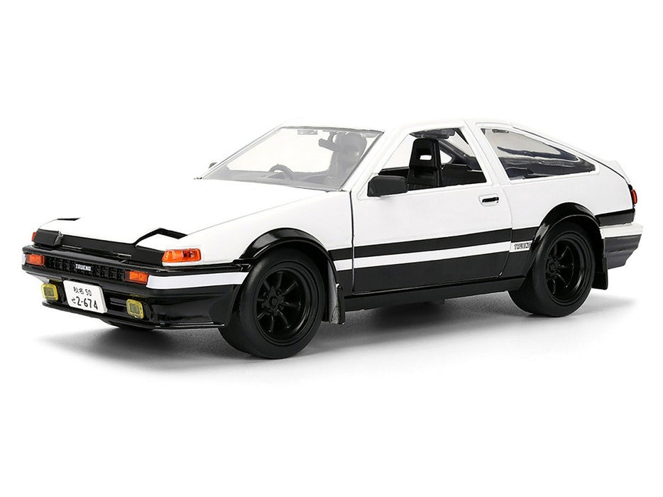 Toyota Trueno (AE86) White and Black with Graphics and Takumi Figure Initial D - Hollywood Rides - Jada 1/24 - 34501
