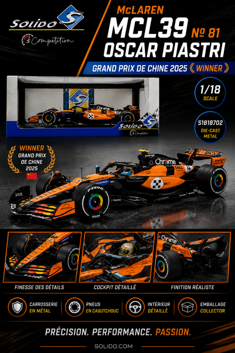 McLaren MCL39 No 81 Piastri Chine 2025 - Solido - 1/18 - S1818702 - Passion Diecast 