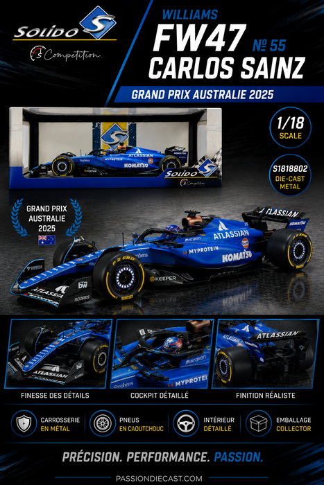 Williams FW47 No 55 Sainz Australie 2025 - Solido - 1/18 - S1818802 - Passion Diecast 