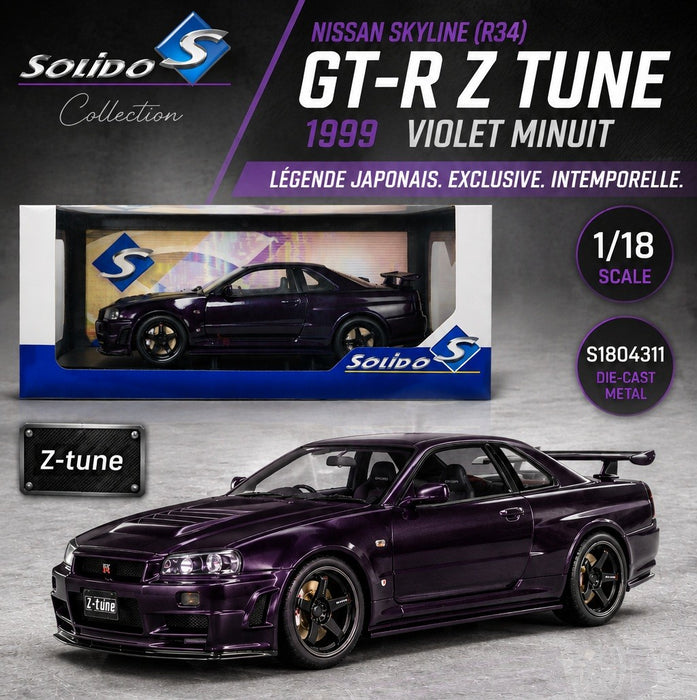 Nissan Skyline (R34) GT-R Z Tune 1999 Midnight Purple - Solido - 1/18 - S1804311 - Passion Diecast