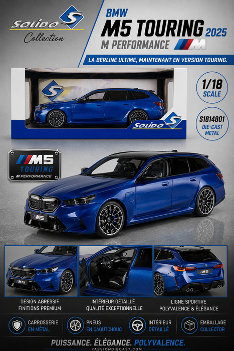 BMW M5 Touring M 2025 Blue - Solido - 1/18 - S1814801 - Passion Diecast 