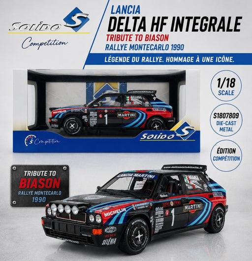 Lancia Delta HF Integrale TRIBUTE TO BIASON Rallye Montecarlo 1990 - Solido - 1/18 - S1807809 - Passion Diecast 