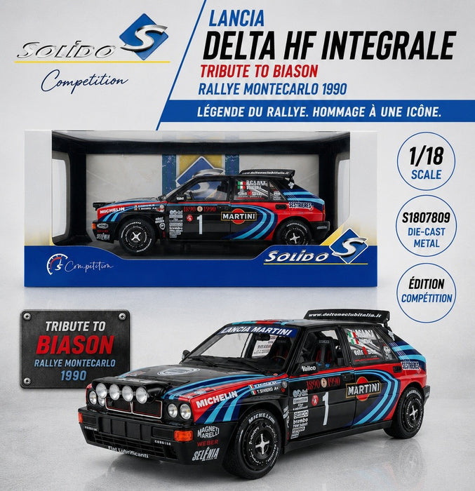 Lancia Delta HF Integrale TRIBUTE TO BIASON Rallye Montecarlo 1990 - Solido - 1/18 - S1807809 - Passion Diecast 