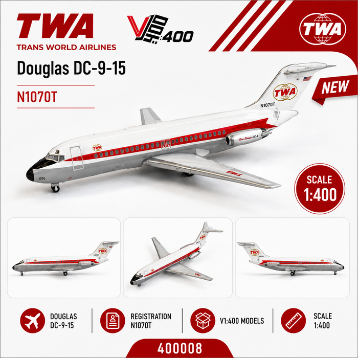 TWA - Trans World Airlines Douglas DC-9-15 / N1070T /  V1:400 Models / 1:400 / 400008