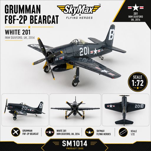 (Preorder) Grumman F8F-2P Bearcat / The Fighter Collection, White 201, IWM Duxford, UK, 2014 / SkyMax Flying Heroes 1:72 SM1014