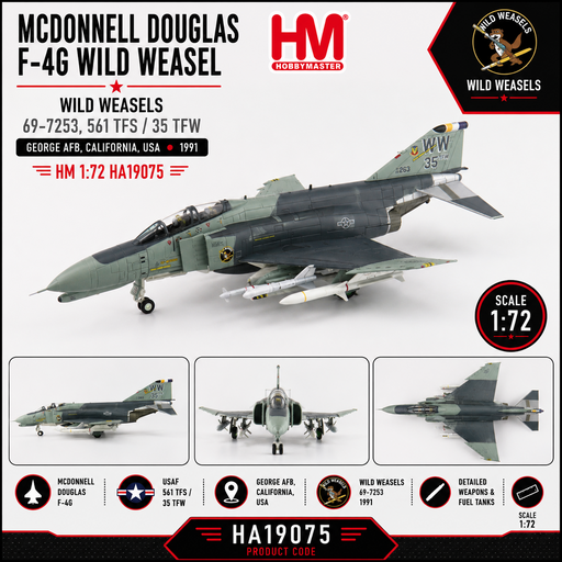 McDonnell Douglas  F-4G Wild Weasels 69-7253, 561 TFS/35 TFW, George AFB, 1991 / HM 1:72  HA19075