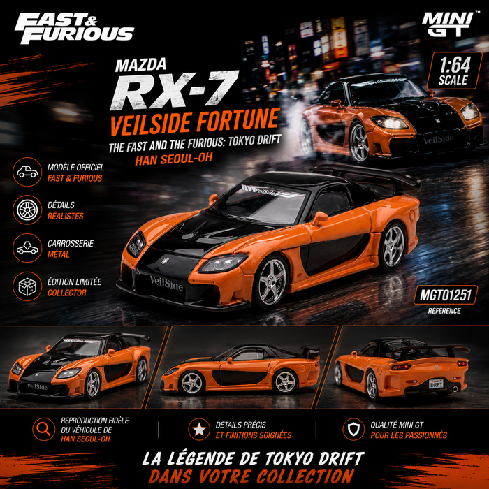 Mazda RX-7 VeilSide Fortune The Fast and the Furious: Tokyo Drift Han Seoul-Oh - Mini GT - 1:64 - MGT01251 Passion Diecast