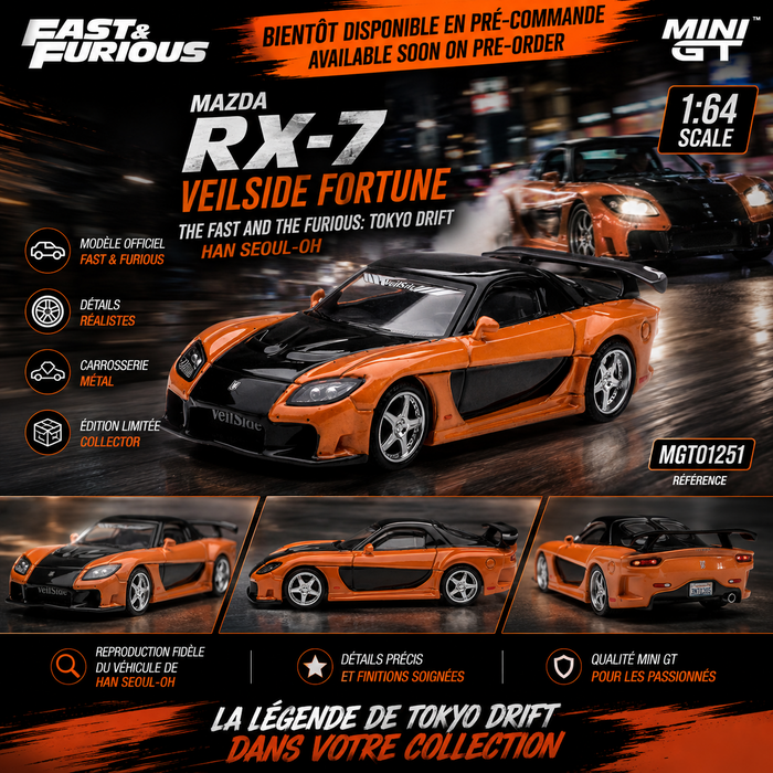 Mazda RX-7 VeilSide Fortune The Fast and the Furious: Tokyo Drift Han Seoul-Oh - Mini GT - 1:64 - MGT01251 Passion Diecast