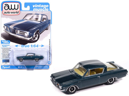 1965 Plymouth Barracuda Dark Blue Poly Silver - 2025 Premium Release 3 Version B - Auto World - 1/64 - AW64522 B D