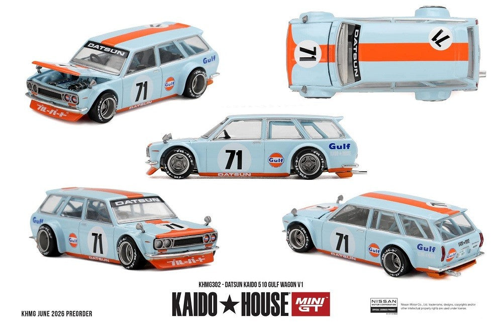Datsun KAIDO 510 GULF Wagon V1 - Mini GT & Kaido★House 1/64 - KHMG302 Passion Diecast