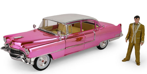 1955 Cadillac Fleetwood Series 60 Pink Cadillac Chrome Edition with Elvis Gold Suit Figure - GL 1/18 - 13723 Passion Diecast
