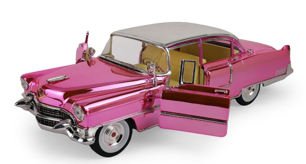 1955 Cadillac Fleetwood Series 60 Pink Cadillac Chrome Edition with Elvis Gold Suit Figure - GL 1/18 - 13723 Passion Diecast