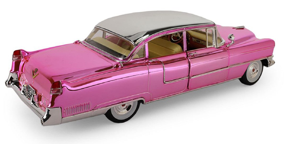 1955 Cadillac Fleetwood Series 60 Pink Cadillac Chrome Edition with Elvis Gold Suit Figure - GL 1/18 - 13723 Passion Diecast