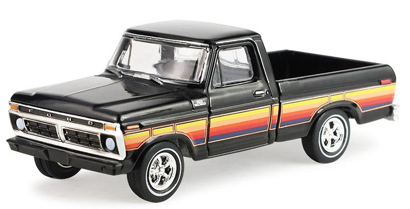 1977 Ford F-100 Pickup Truck in Raven Black - Free Wheeling Stripes - Hobby Exclusive - 1/64 Greenlight - 30571
