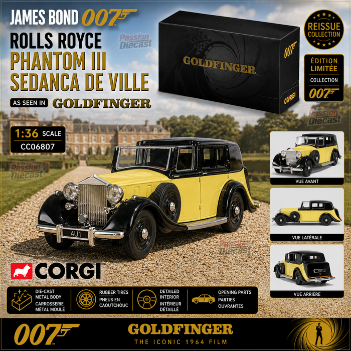 James Bond - Rolls Royce Phantom III Sedanca de Ville - Goldfinger  - Corgi 1:36 - CC06807 Passion Diecast