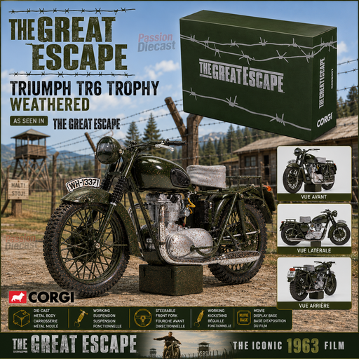 The Great Escape - Triumph TR6 Trophy - Weathered - Corgi - 1/12 - CC08501 Passion Diecast
