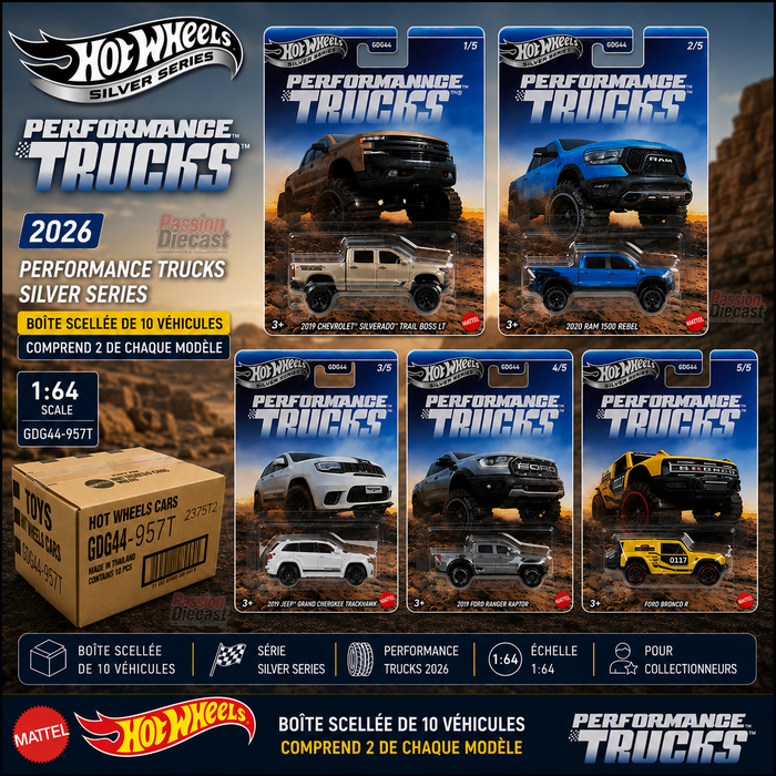 Hot Wheels 1:64 Performance Truck Silver Series 2026 Assortment SET OF 10 CARS - GDG44-957T Passion Diecast