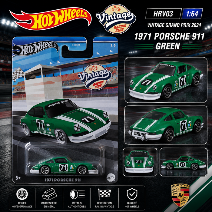 Vintage Grand Prix 2024 - 1971 Porsche 911 Green  - Hot Wheels 1:64 - HRV03