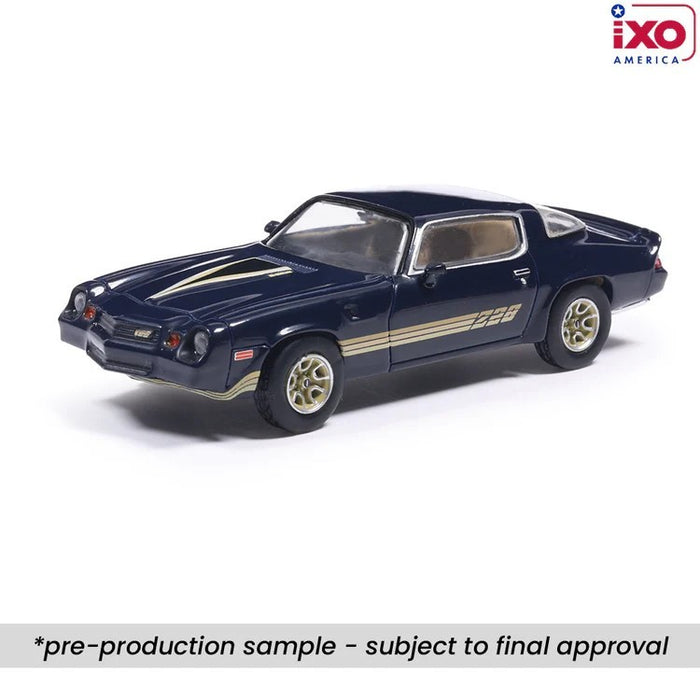 1980 Chevrolet Camaro Z28 - Dark Blue Metallic/Gold Stripe - IXO Models - 1:64 - IA64018 Passion Diecast