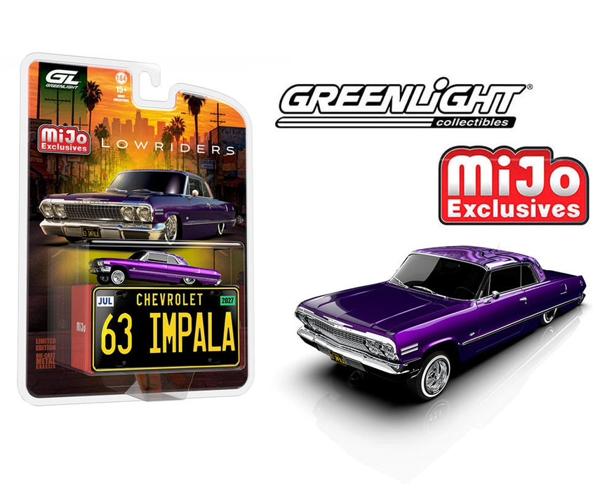 Lowriders 1963 Chevrolet Impala SS Mini Metal License Plate - Candy Purple - 1/64 Greenlight - 51757 C